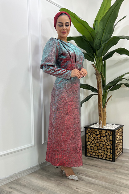 Modam Afra - Jakarlı Abiye-Bordo-Mavi