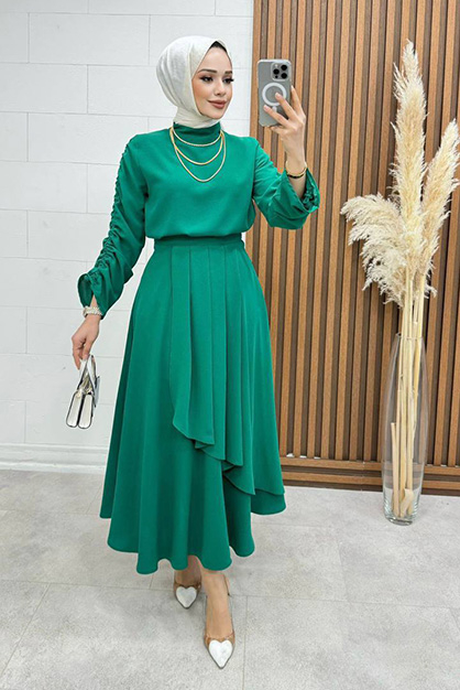 Modam Afra - Katlı Etekli Takım - Yeşil