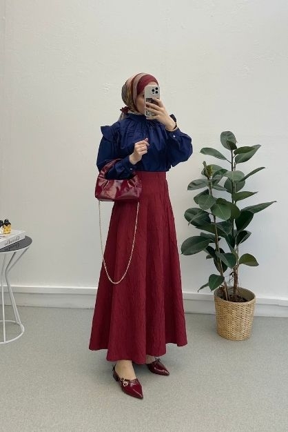 Kol Volanı Piliseli Bluz Lacivert - 3
