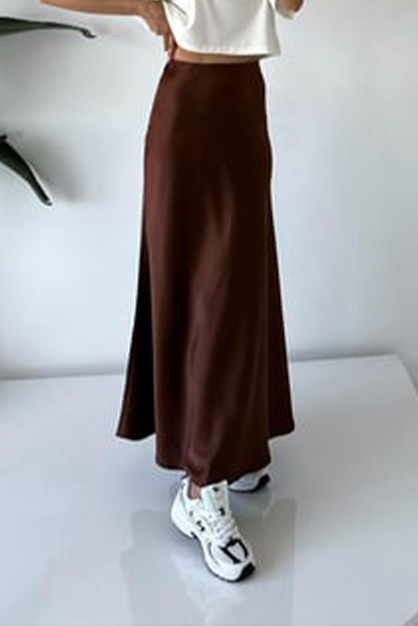 Maxi Balık Model Saten Etek KAHVE 