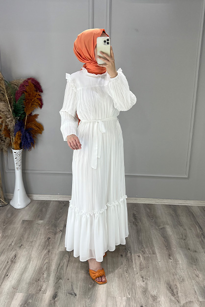 Modam Afra - Mercan Elbise - Beyaz