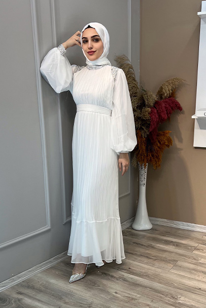  Taşlı Janjan Abiye -Beyaz - 2