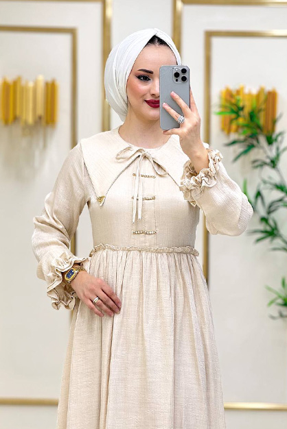 Modam Afra - Önü Taşlı Bağcıklı Elbise - Taş (1)