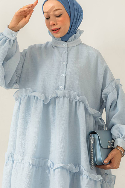Modam Afra - Oversize Balon Kol Elbise - Bebe Mavi (1)