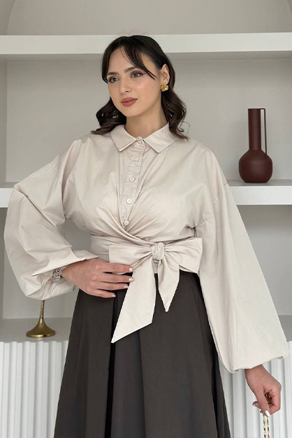 Valeria Poplin Gömlek-Bej 