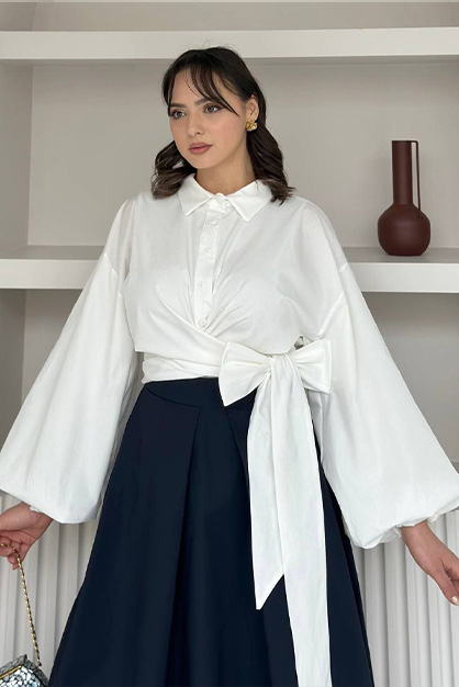 Valeria Poplin Gömlek-Beyaz 