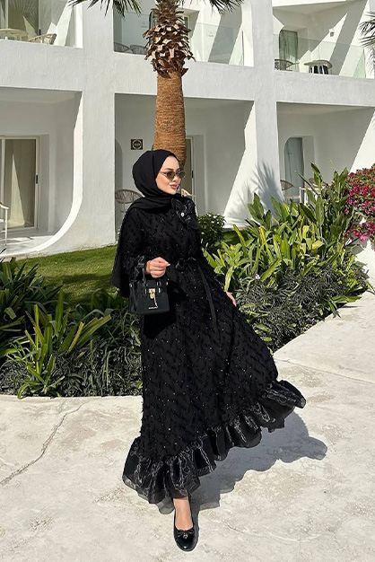 Yakası Broşlu Feray Abiye Elbise - modamafra
