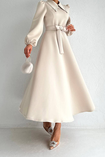 Modam Afra - Yakası Taşlı Scuba Elbise - Taş (1)