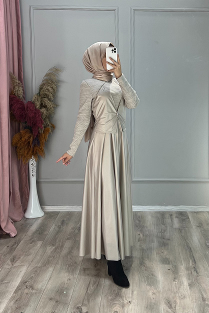 Modam Afra - Yelekli Deri Elbise - Taş